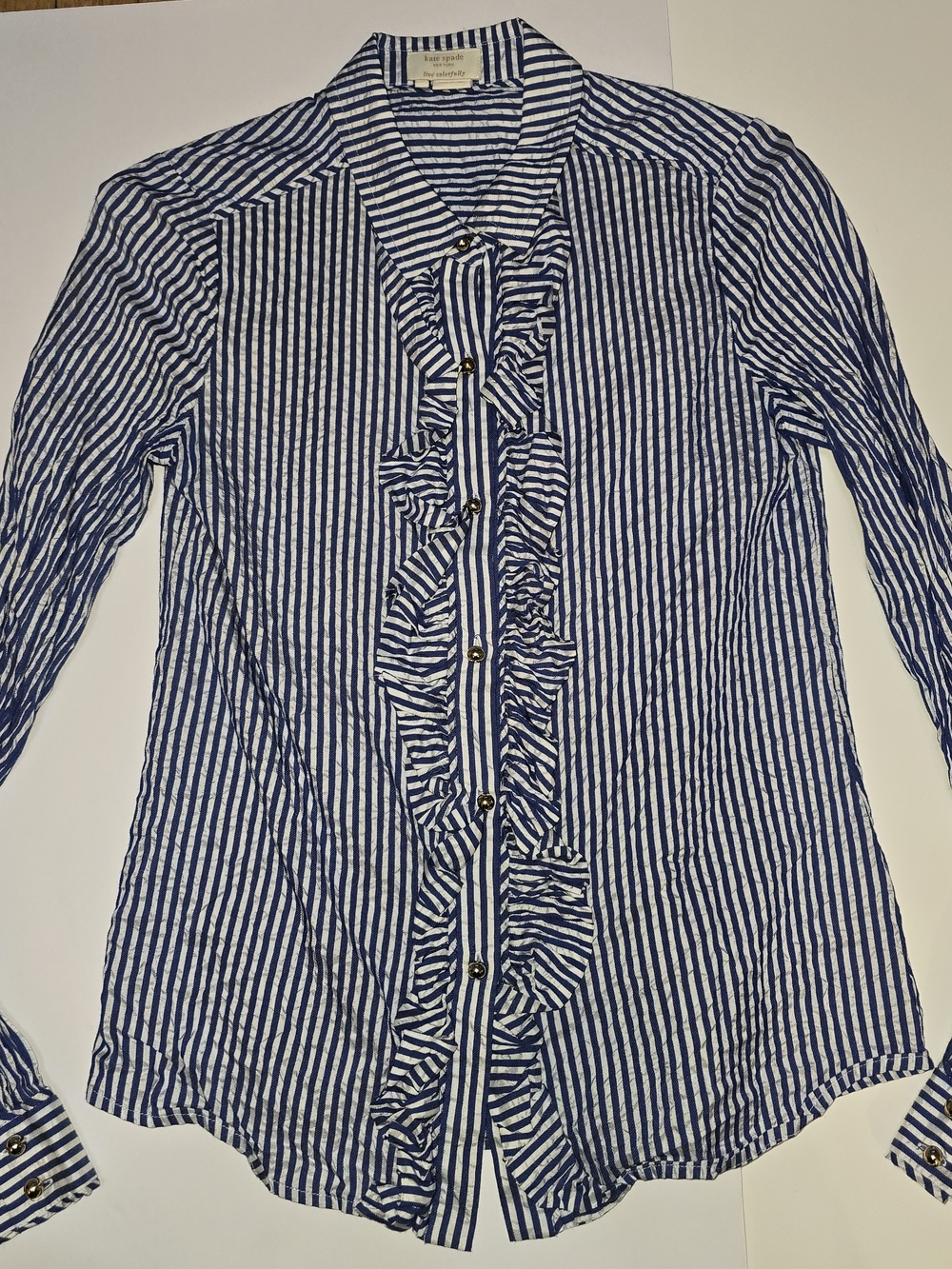 Kate Spade New York Ruffle Front Striped Button Down Blouse Size 4